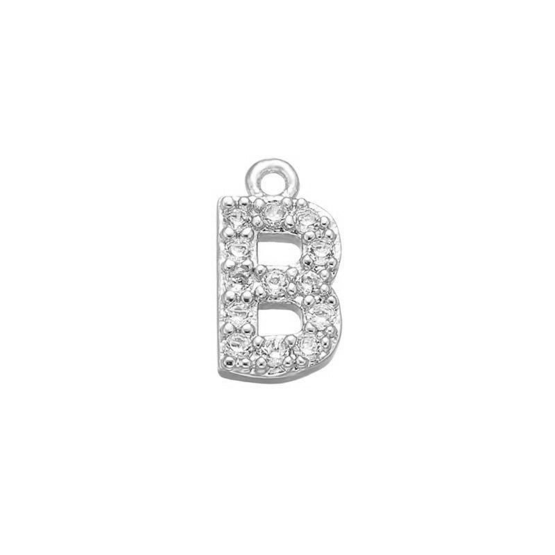 1 Piece 925 Sterling Silver Zircon 22K Gold Plated Rhodium Plated Letter Pendant Charms