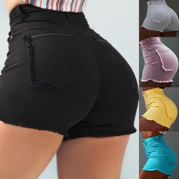 High Waisted Women Slim Fit Denim Shorts Solid Color Summer Fashion Short Jeans Pants Plus Size Hot Shorts - Life is Beautiful for You - SheChoic