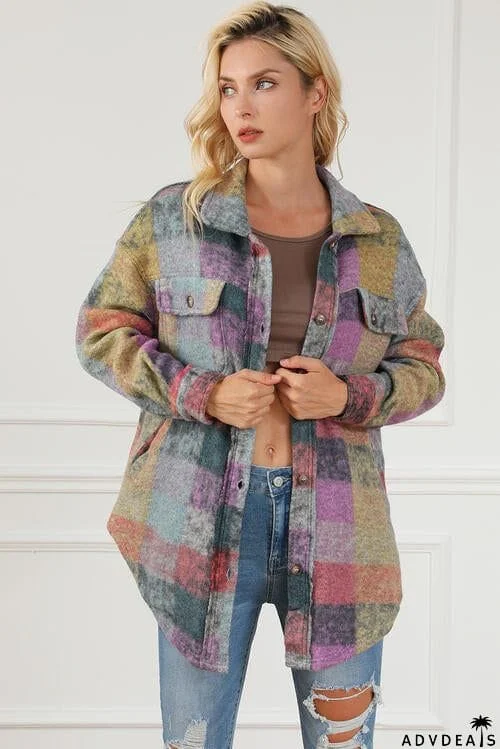 Plaid Collared Neck Button Front Jacket