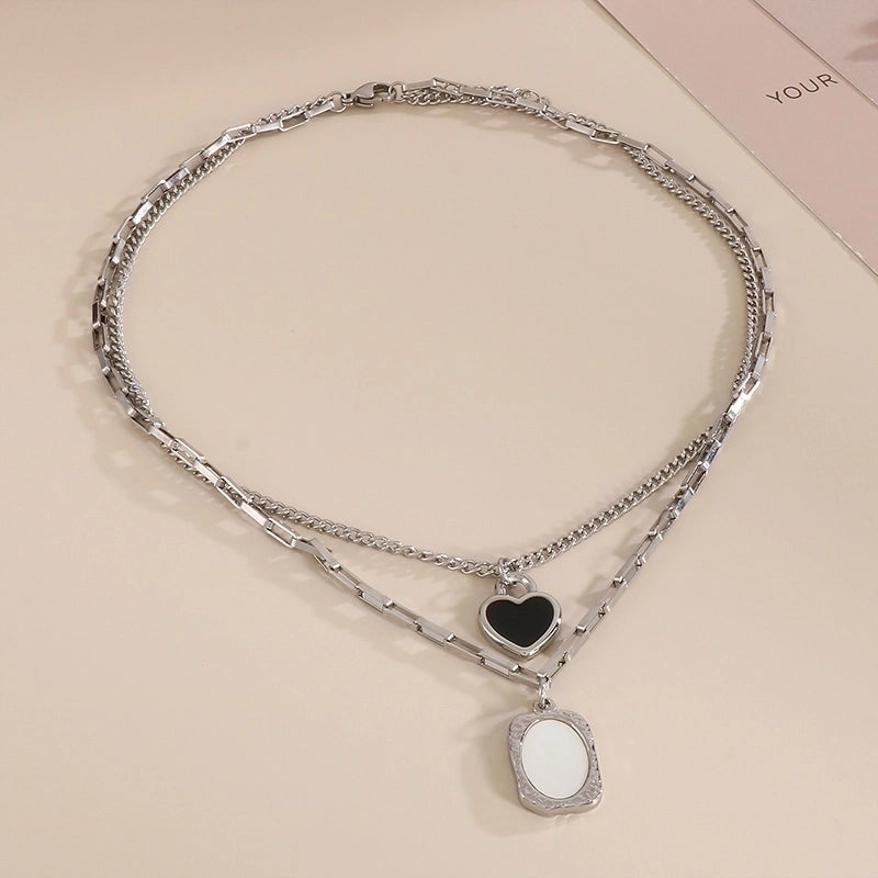 Sweet Heart Shape Stainless Steel 18K Gold Plated Patchwork Layered Necklaces