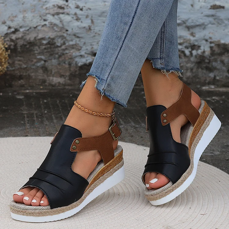 🔥Last Day Promotion 50% OFF - Women's Comfy Ankle Buckle Strap Platform Leather Orthopedic Sandals