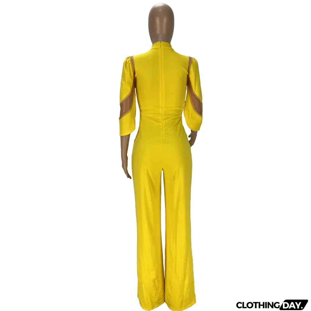 Fashion Net Yarn Patchwork Sexy Jumpsuit