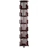 [US Local Warehouse] 6 Tier Bamboo Rotating Bookshelf on Wheels 360 Spinning Book Shelf Tower Round Revolving Bookcase Organizer Rolling Bookshelves for Small Space Corner Bedroom Office