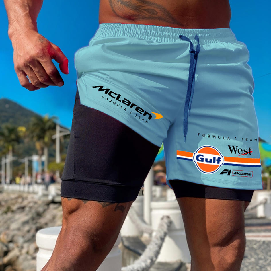 Men's Racing Print Double Layer Sports Shorts / TECHWEAR CLUB / Techwear