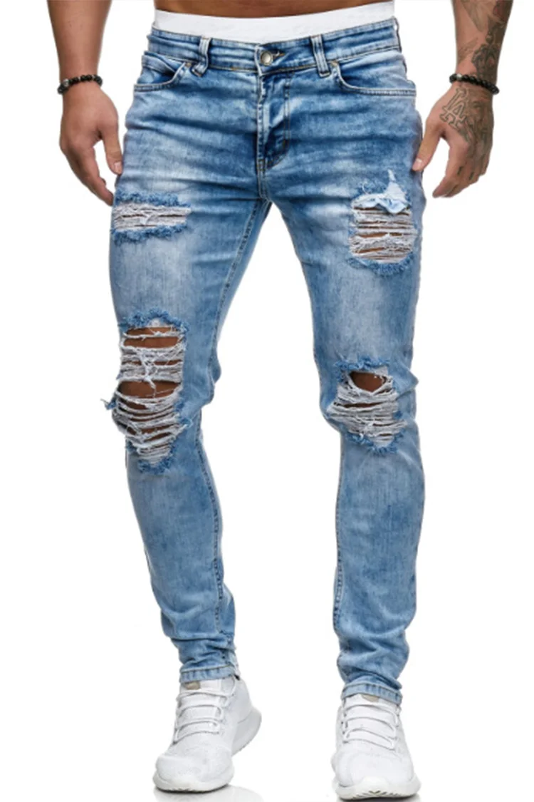 Men's Fashion Stretch Ripped Skinny Denim Trousers