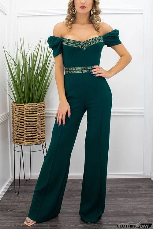 Puff Sleeve Off The Shoulder Solid Jumpsuit