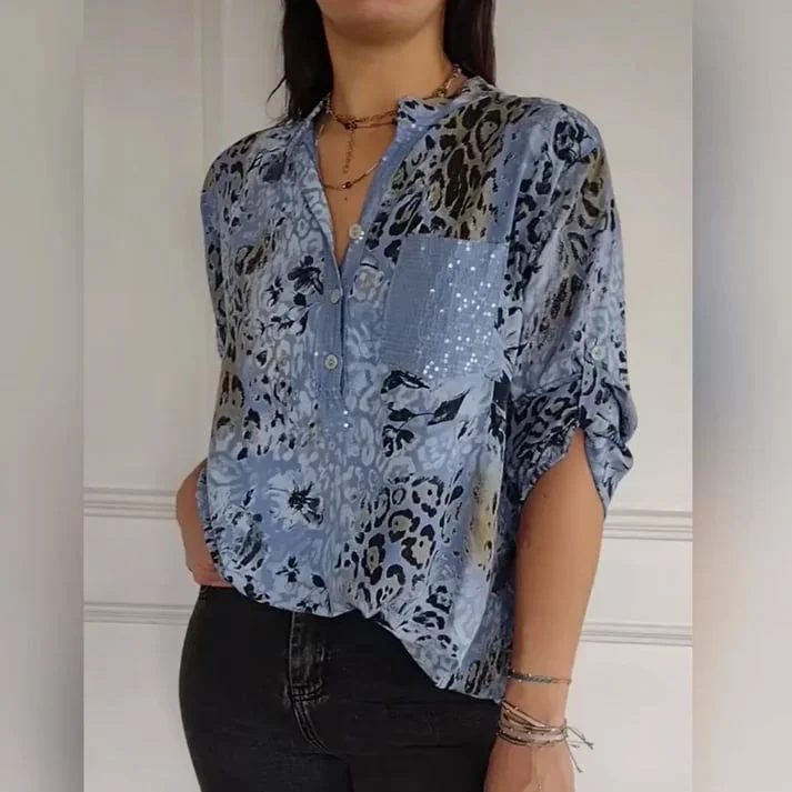 🌈 New✨ Casual printed shirt with half button placket for women 