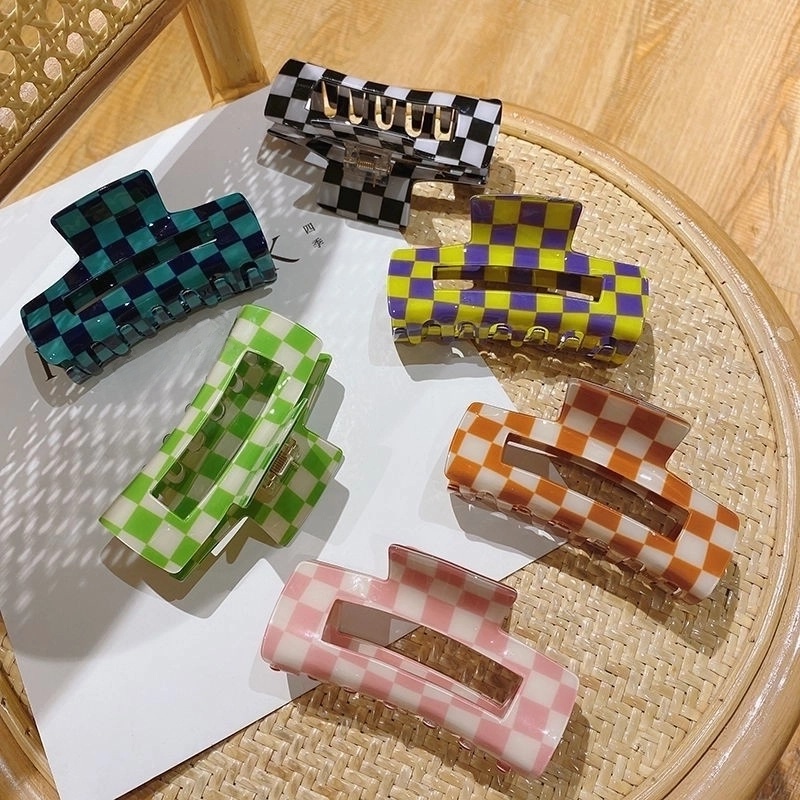 Meiya Hair Accessories New Color Checkerboard Hairpin Women's Internet Celebrity Elegant Head Hair Grab Shark Clip