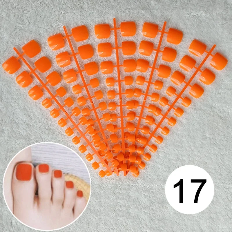 Mixed 5 Colors full cover false nails short foot fake nails Candy Color 24pcs/set press on nails foot toe french nail art tips-Nail Inspo