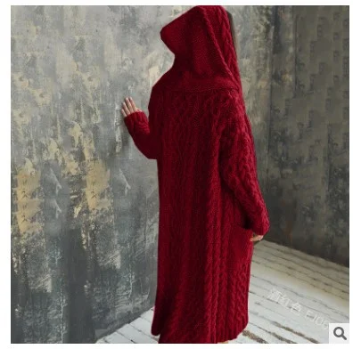 Uveng Uveng Knitted Sweater Women Loose Sesame Braided Lazy Hooded Long Cardigan Sweater
