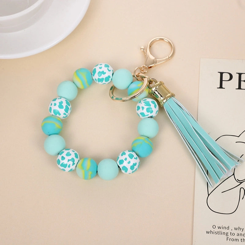 Vintage Style Minimalist Leopard Silica Gel Beaded Unisex Bag Pendant Keychain