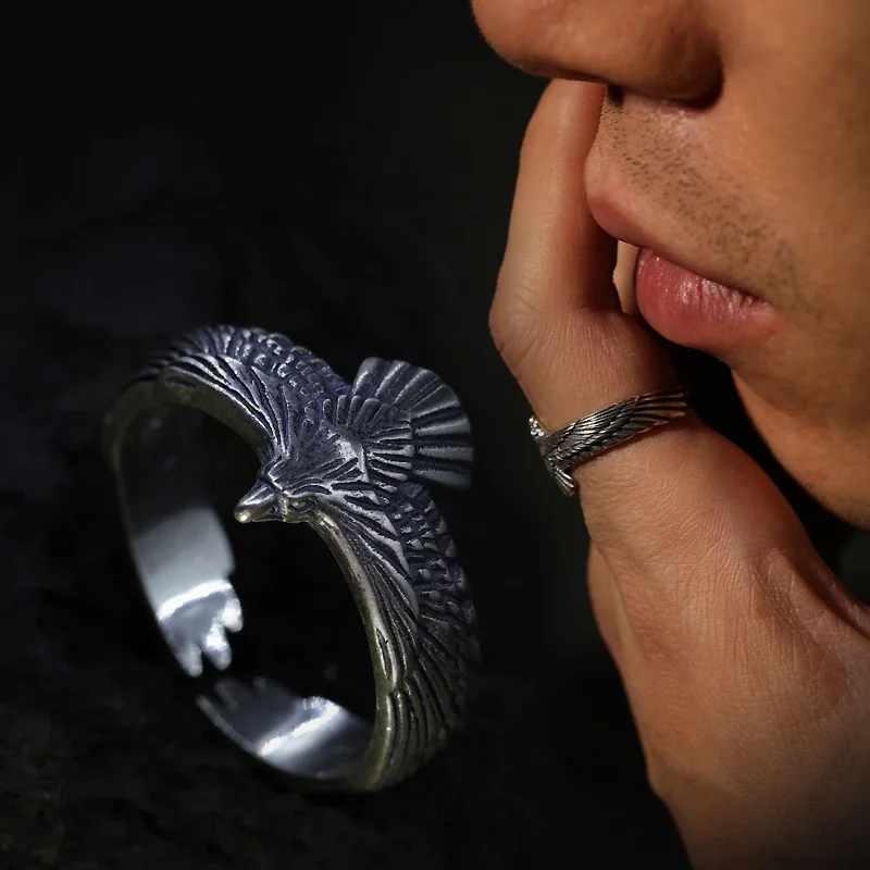 Vintage Personalized Eagle Wing Men's Open Ring