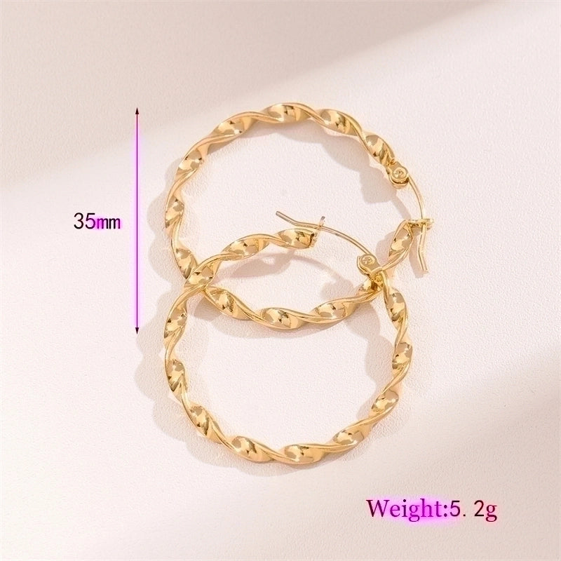 2 Pieces Retro Minimalist Round Waves Plating 201 Stainless Steel 18K Gold Plated Hoop Earrings