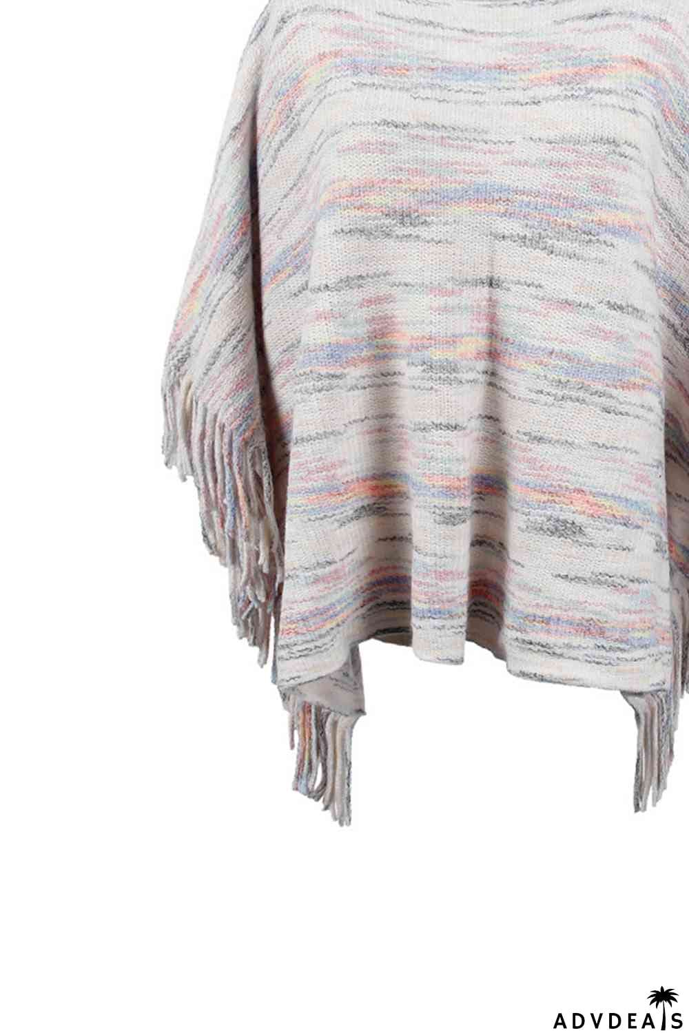 Round Neck Fringe Detail Sleeve Poncho