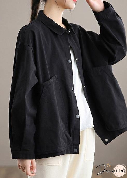 Organic Lapel Large Pockets Spring Clothes For Women Christmas Gifts Black Tops