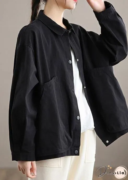 Organic Lapel Large Pockets Spring Clothes For Women Christmas Gifts Black Tops