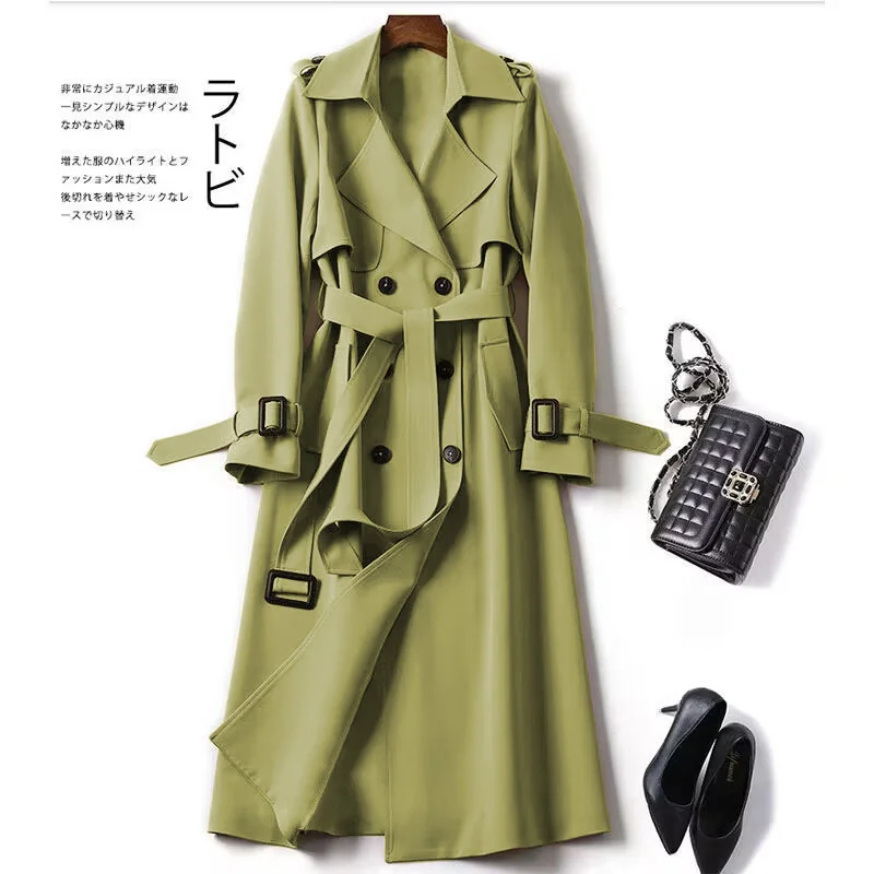 Woherb Woherb Women In The Long 2024 Spring And Autumn New Korean Version Of Large Size Small Popular British Wind Coat Over The Knee Coat-Outfit Ideas