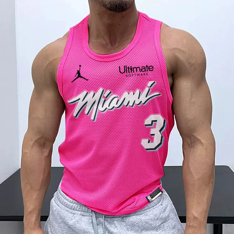 Men's Casual Mesh Vest Basketball Print Vest Breathable Sports Vest