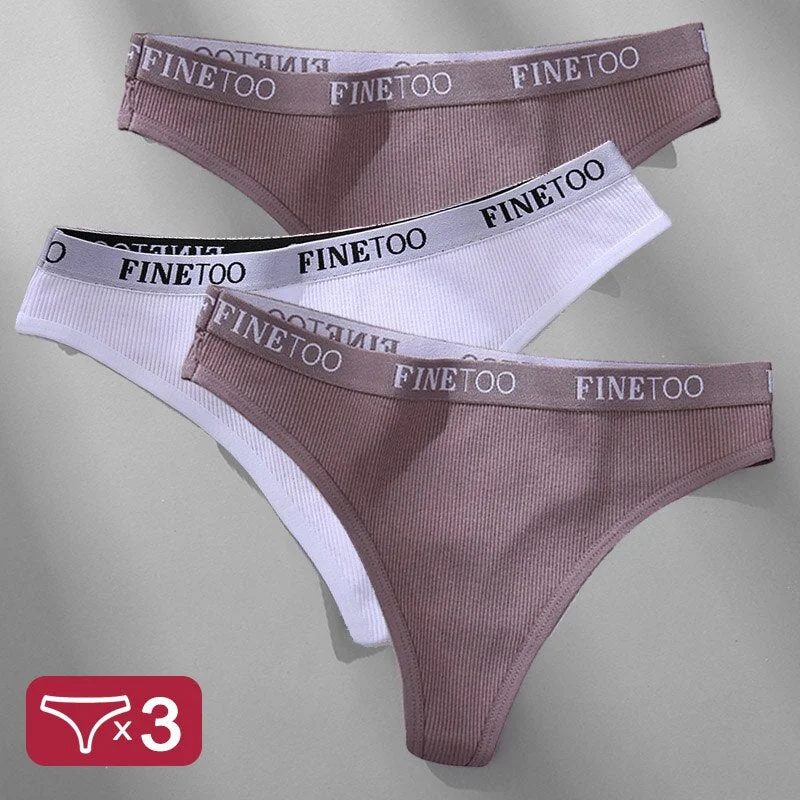 3PCS/Set Women's Panties Cotton Lingerie Female Underpants Sexy Briefs Thong G-String Finetoo Design Intimates T-back Pantys