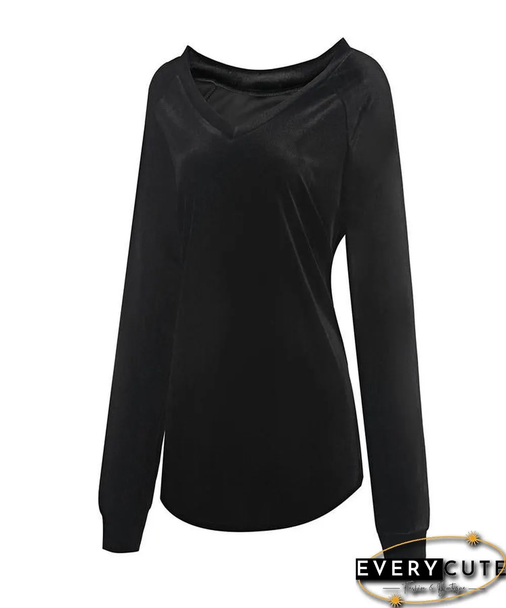 V Neck Long Sleeve Velvet Top