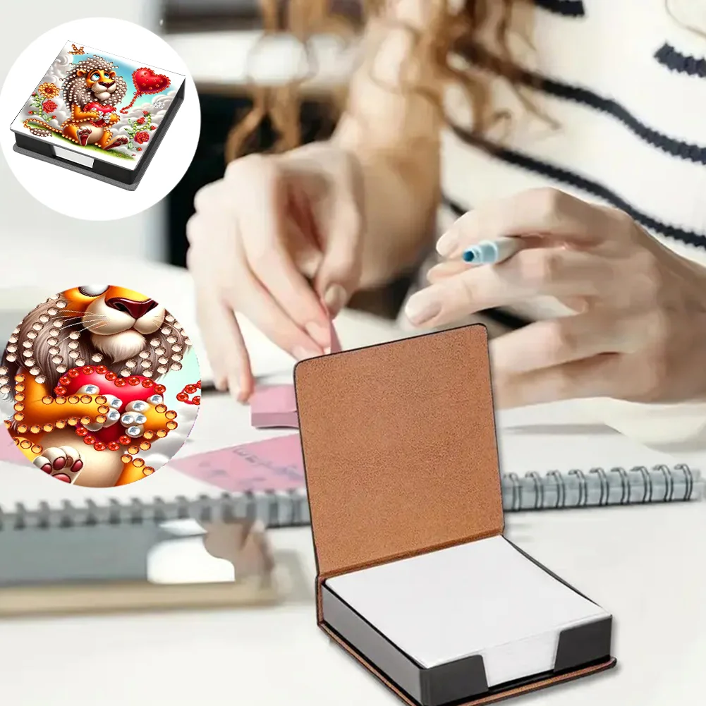 PU Lions Diamond Painting Notecard Box with Papers for DIY Art Craft