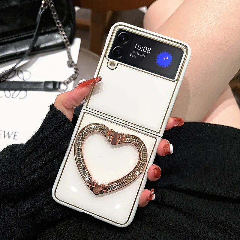 Suitable For Samsung Z flip3/4 Folding Heart Diamond Inlaid Mobile Phone Case