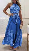 Women's Vintage Printed Holiday Casual Three-Piece Suits