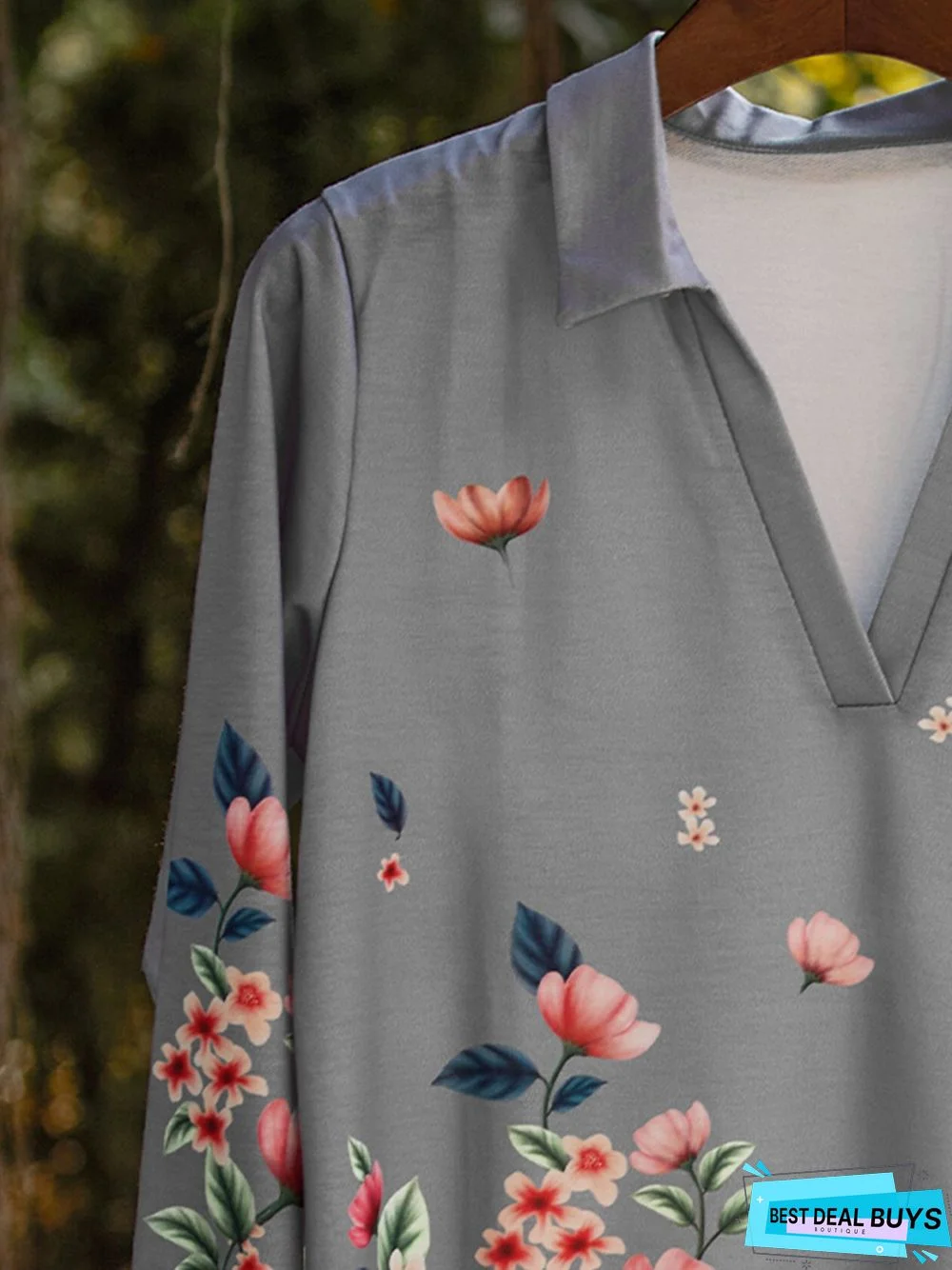 Froral Simple Cotton Casual V Neck shirt & Top