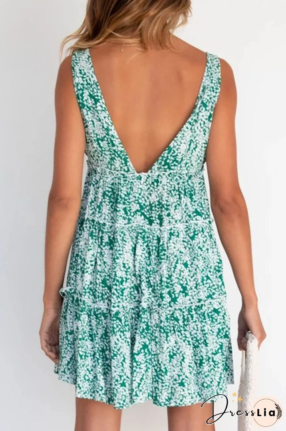 Fashion Street Print Split Joint V Neck Cake Skirt Dresses