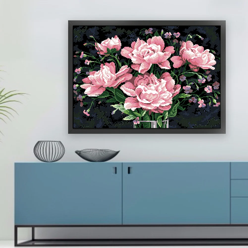 9CT Full Stamped Cross Stitch Bead Embroidery- Peony(Canvas|63*48CM)