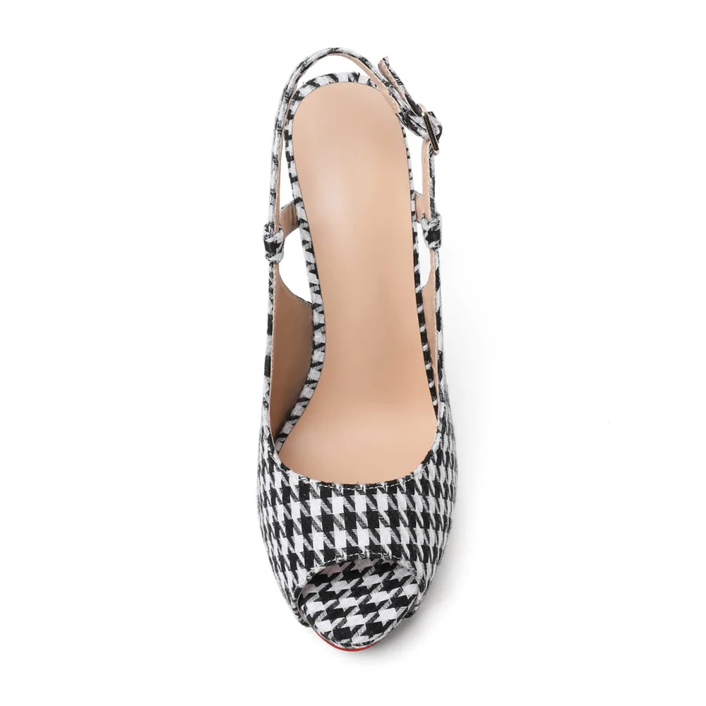 120mm Red Bottom Slingback Sandals Peep Toe Platform Stilettos Black Suede Heels-MERUMOTE