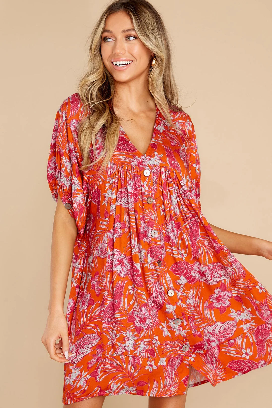Instant Success Burnt Orange Floral Print Dress