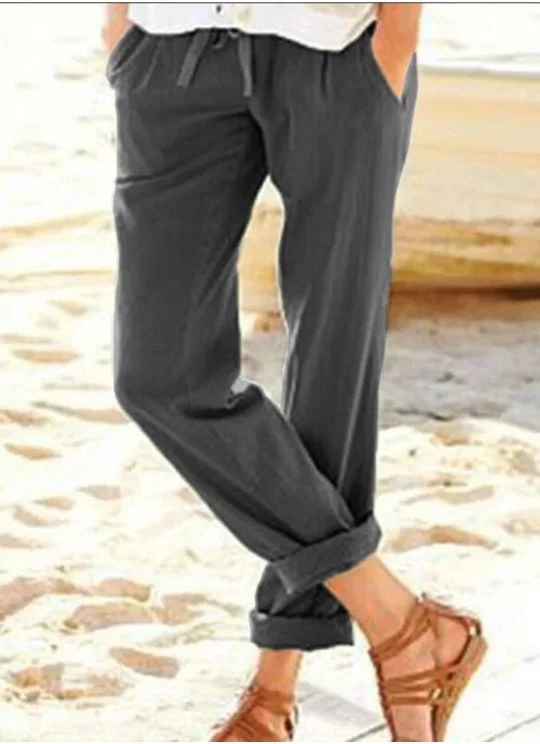 Solid Color Loose Cropped Straight Pants