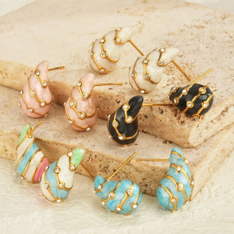 1 Pair Casual Minimalist Water Droplets Enamel Inlay 304 Stainless Steel Rhinestones Ear Studs