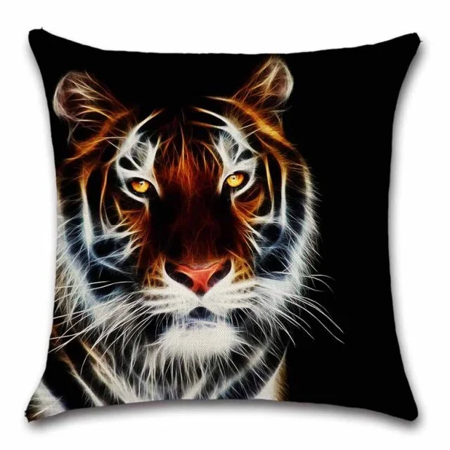 Linen Pillow Case - Animal Tiger Lion