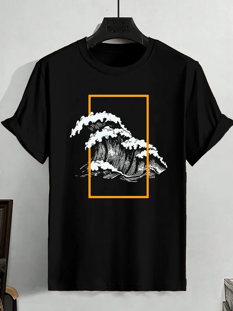 Men's Sea Wave Art Graphic Print Casual T-Shirt