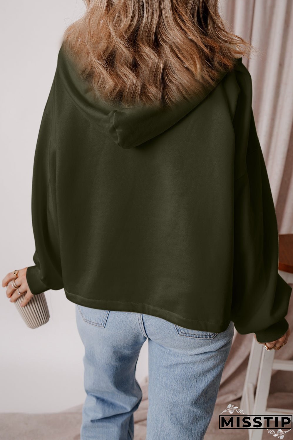 Pocketed Half Zip Dropped Shoulder Hoodie