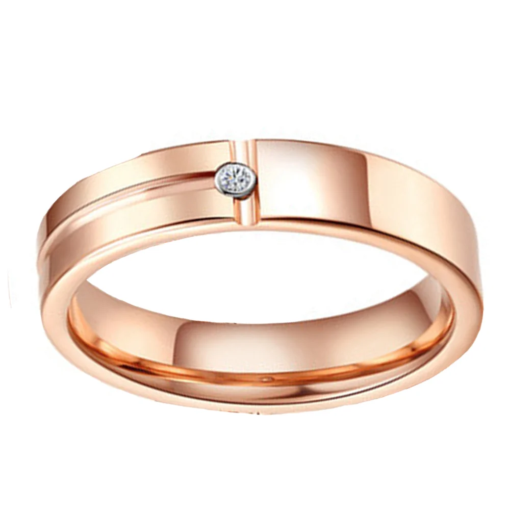 4MM Rose Gold Tungsten Carbide Wedding Rings with CZ Diamond For Unisex