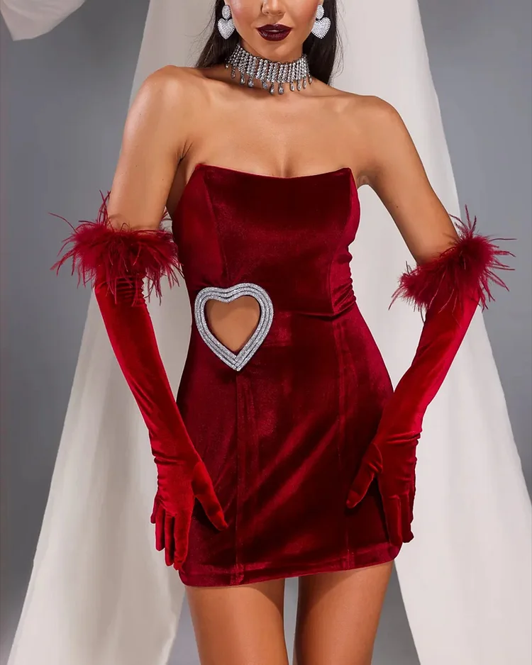 Women's Tubeless Heart Hollow Mini Dress