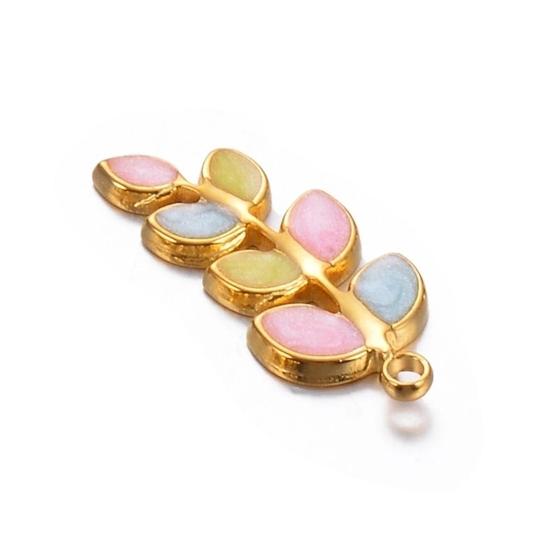 5 Pcs/package Minimalist Leaves Stainless Steel Enamel Plating Jewelry Accessories
