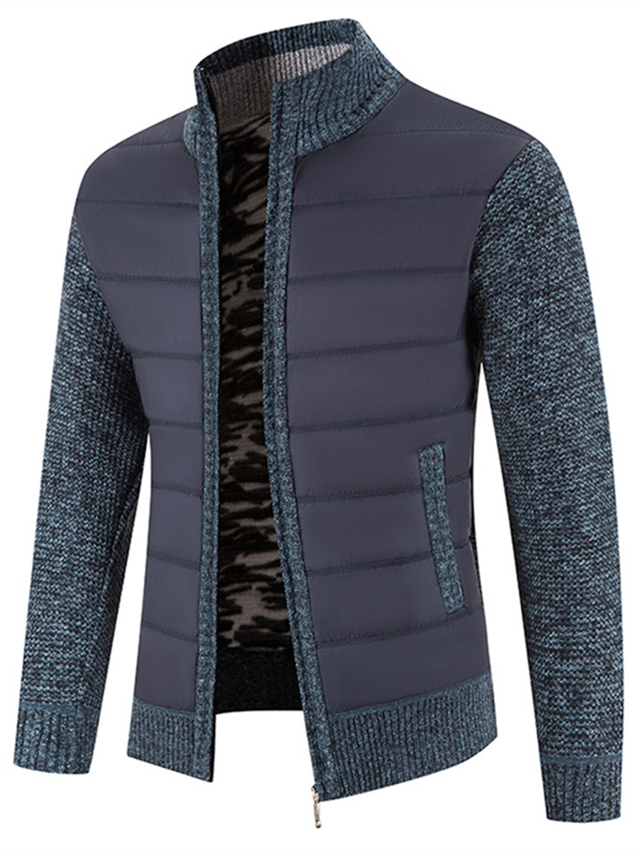 New Men's Sweater Knit Sweater Trend Splicing Collar Cardigan Jacket Men's Cotton Jacket