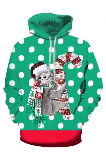 Christmas Sloth Pullover Hoodie Emerald Green-elleschic
