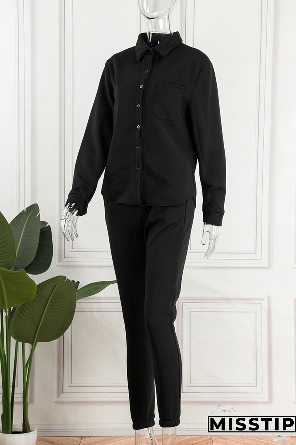 Green Casual Solid Cardigan Pants Turndown Collar Long Sleeve Two Pieces