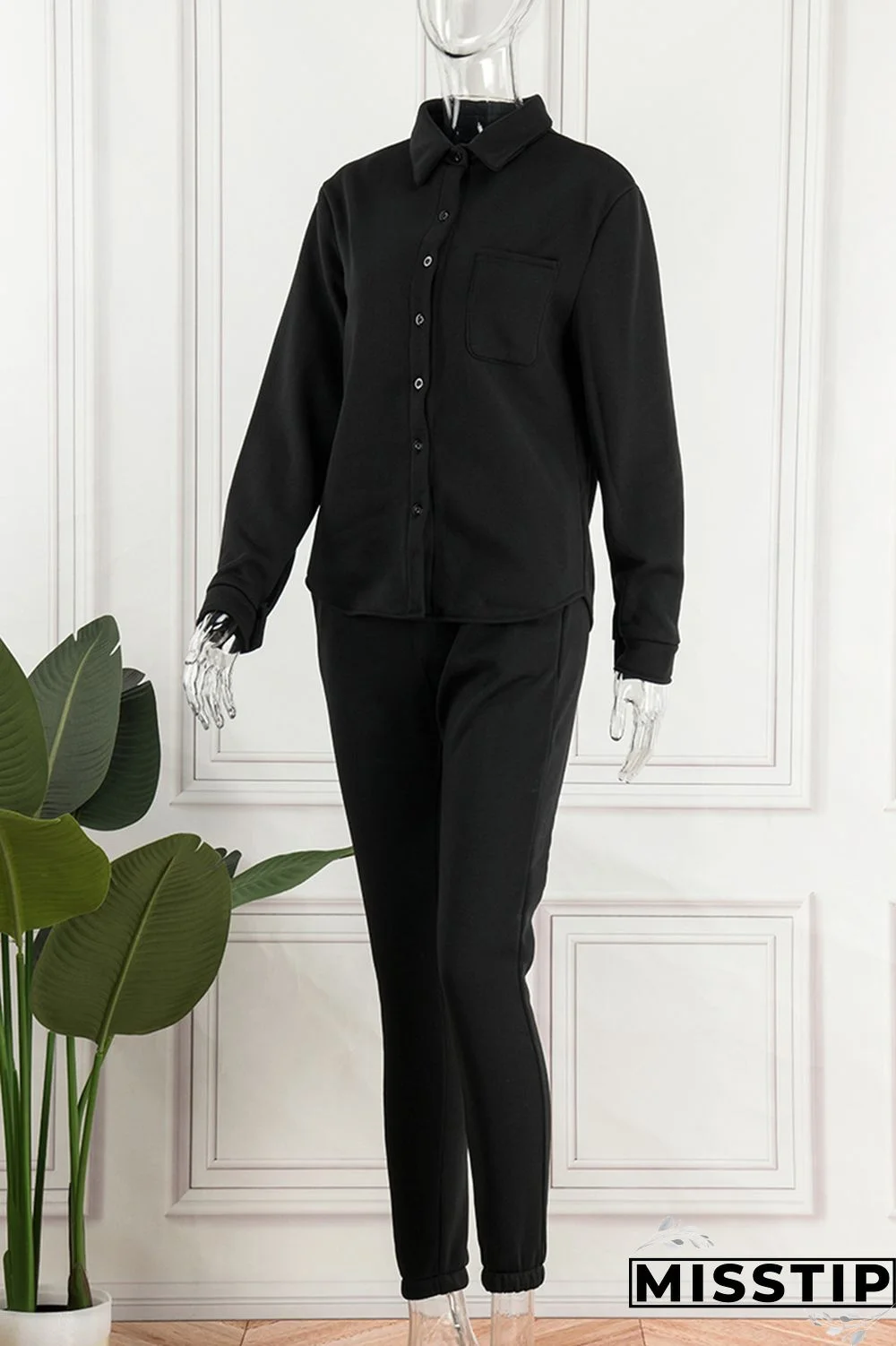 Green Casual Solid Cardigan Pants Turndown Collar Long Sleeve Two Pieces