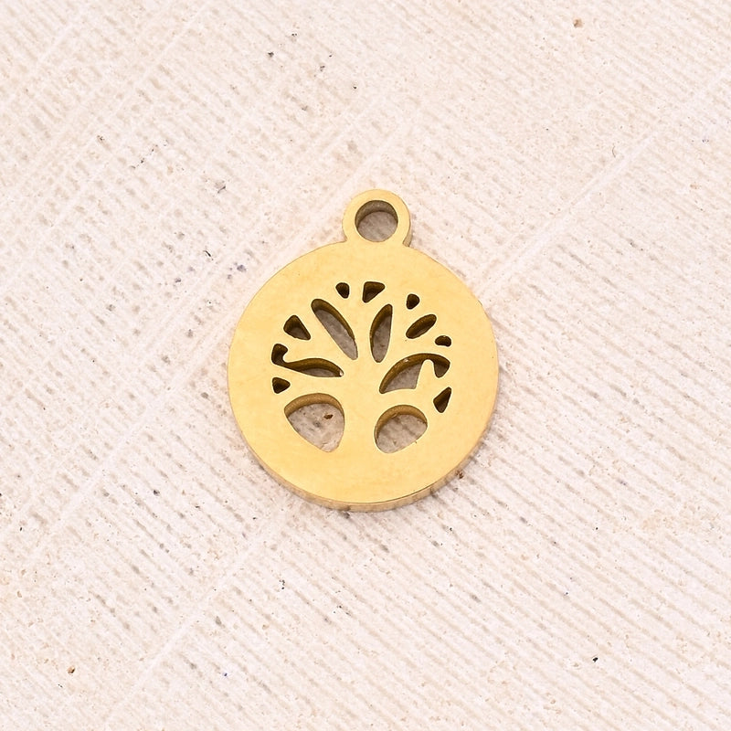 1 Piece 12x10mm 16.5×14.5mm 17×14.5mm Hole 1~1.9mm 304 Stainless Steel 18K Gold Plated Life Tree Polished Jewelry Accessories Pendant