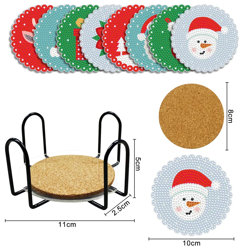 DIY Acrylic Diamond Coaster Set Christmas Style (8 Piece Set 1 Rack)