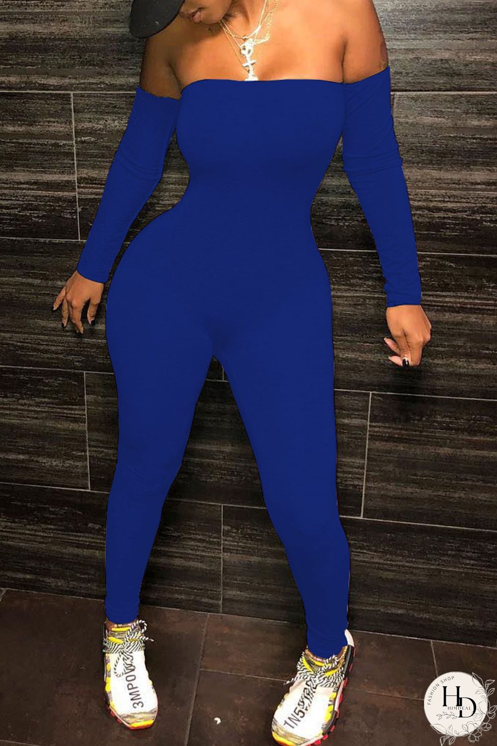 Blue Sexy Print Strapless Regular Jumpsuits