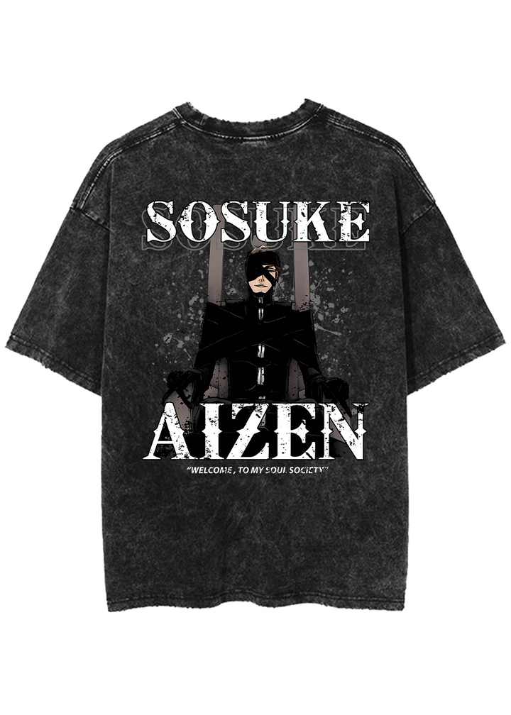 Sosuke Aizen Printed Men's Washed T-Shirt