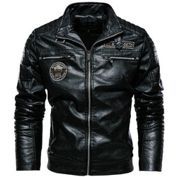 Winter Plus Size Patchwork Motorcycle Waterproof Men Leather Pu Jacket