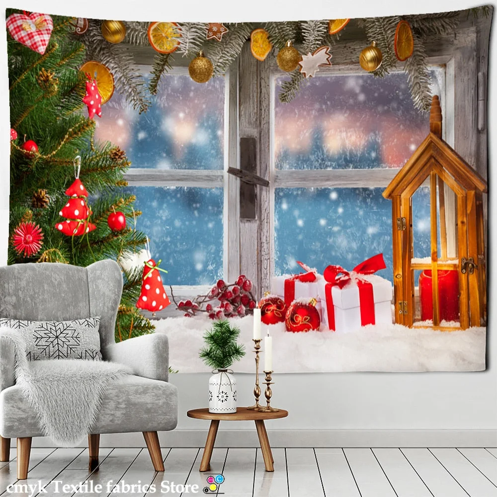 Christmas Gift Tapestry Wall Hanging Bells Window Scenery Hippie Tapiz Bohemian Dormitory New Year Home Decor